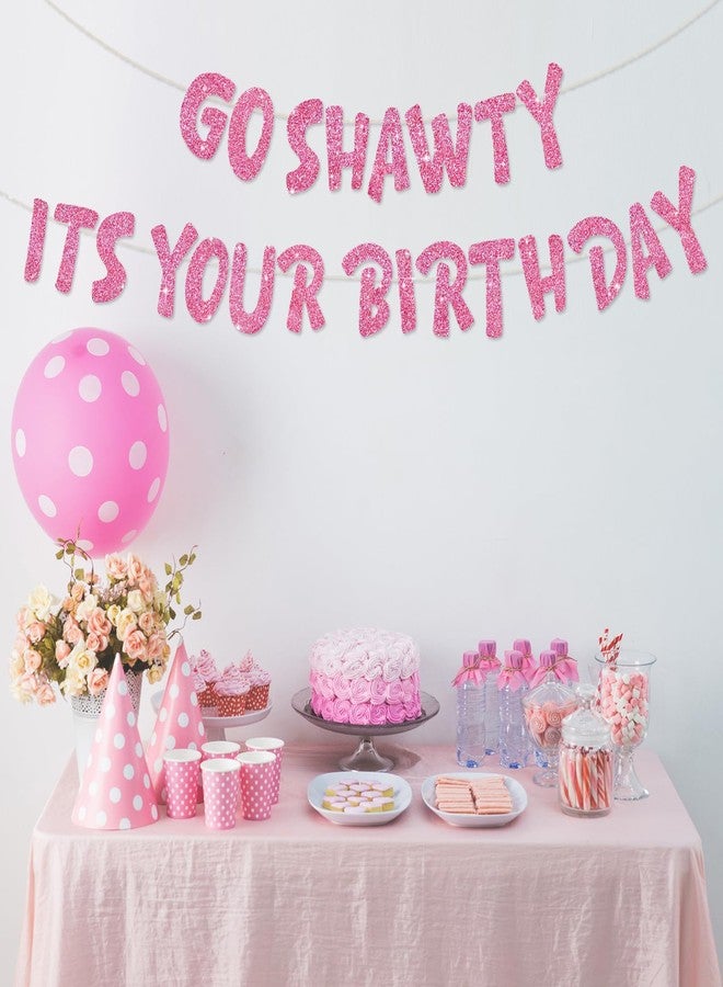 بيشيدا لافتة عيد ميلاد بيشيدا الوردية "Go Shawty It's Your Birthday"، جاهزة للتجميع، لافتة عيد ميلاد سعيد بنمط الهيب هوب، زينة أعياد الميلاد 21، 30، 40، 50، 60، 70، لوازم حفلات أعياد الميلاد وهدايا - Image 4